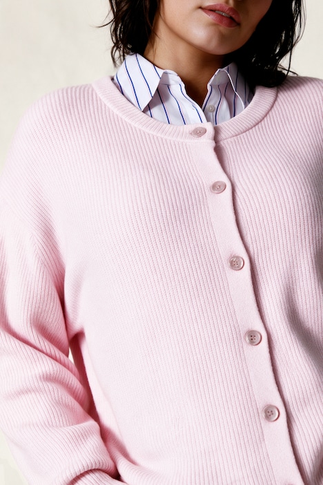 Strickjacke, Rundhals, Ballon-Langarm