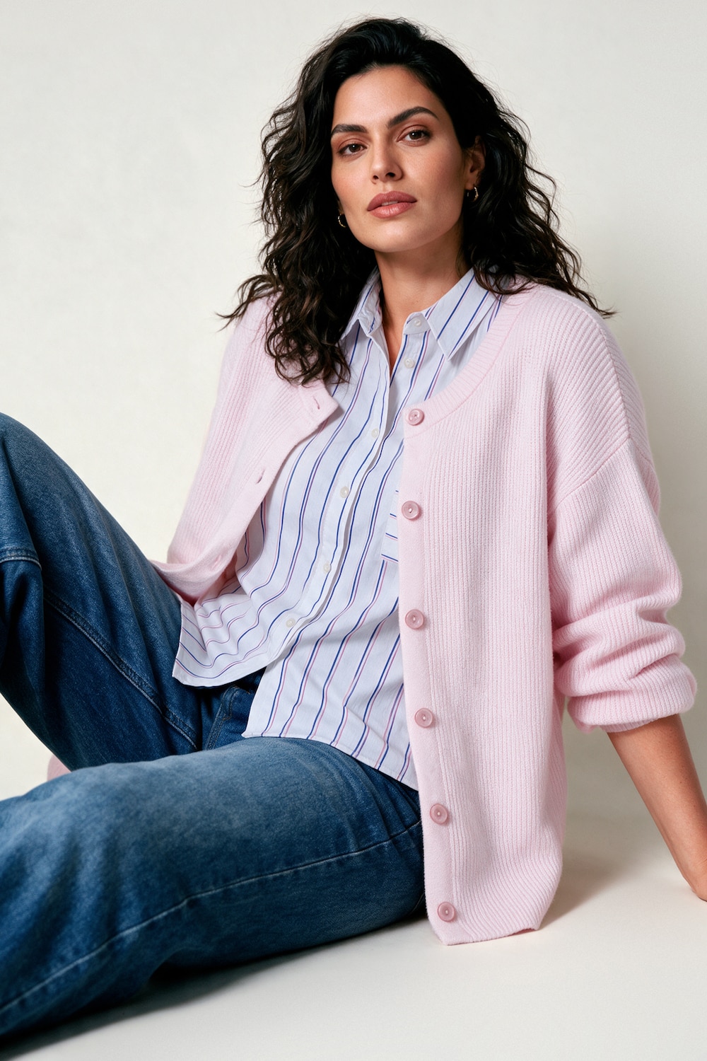 Strickjacke, Rundhals, Ballon-Langarm