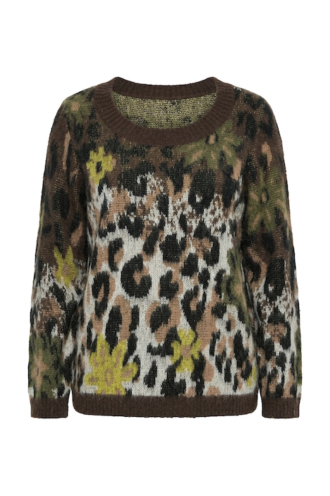 Pullover, Leomuster, Blüten, Rundhals, Langarm