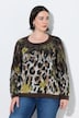 Pullover, Leomuster, Blüten, Rundhals, Langarm