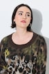 Pullover, Leomuster, Blüten, Rundhals, Langarm