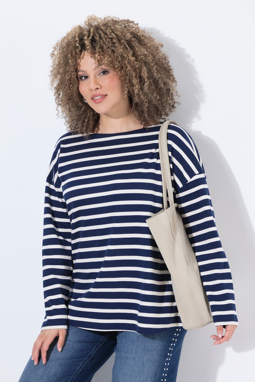 Shirt, Ringel, Oversized, U-Boot-Ausschnitt, Langarm