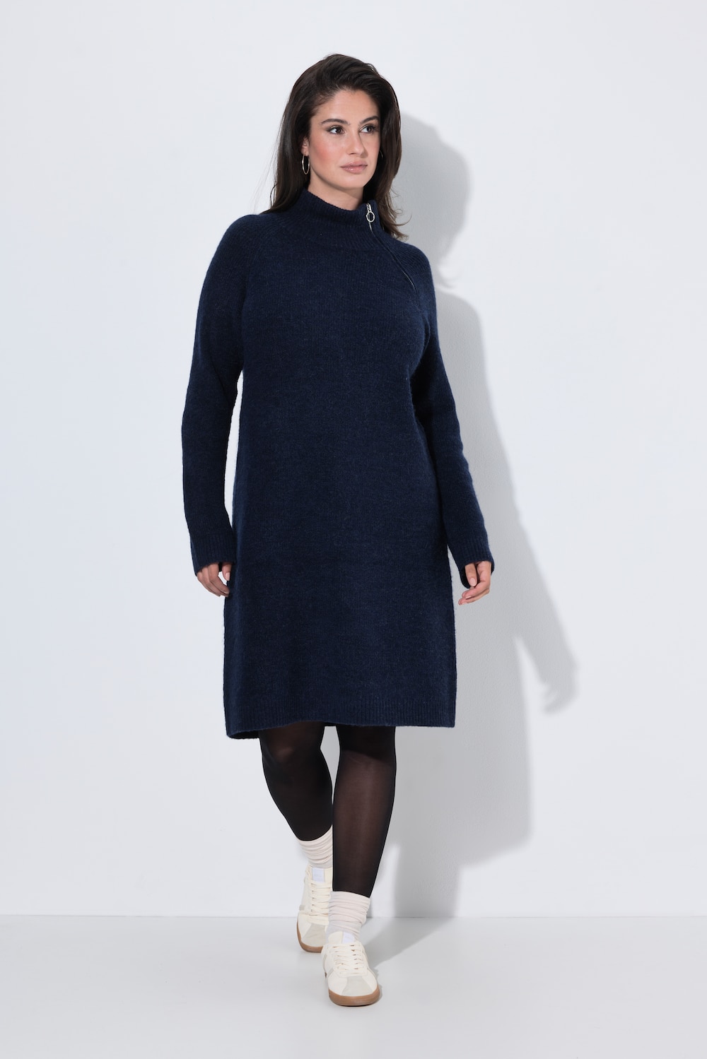 Strickkleid, Ripp-Einsätze, Troyerkragen, Langarm