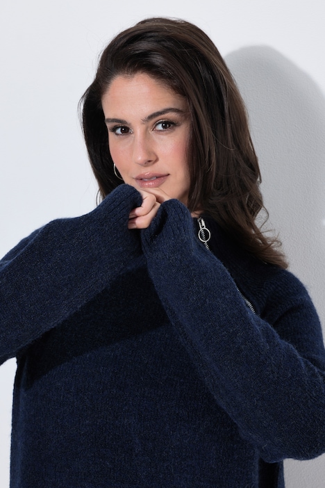 Strickkleid, Ripp-Einsätze, Troyerkragen, Langarm