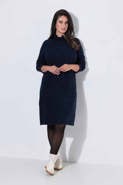 Strickkleid, Ripp-Einsätze, Troyerkragen, Langarm