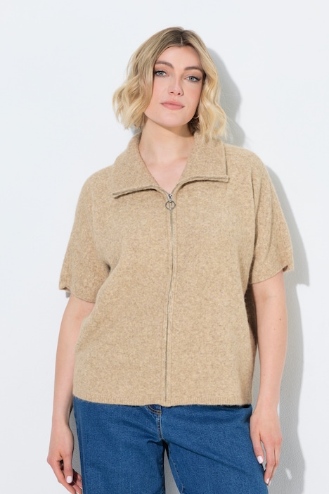 Strickjacke, Troyerkragen, Reißverschluss, Halbarm