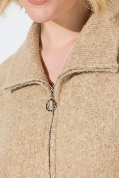 Strickjacke, Troyerkragen, Reißverschluss, Halbarm