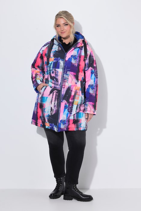 Veste réversible, imprimé/unie, capuche, fermeture éclair, manches longues