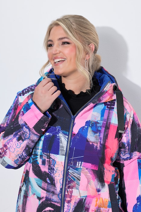 Veste réversible, imprimé/unie, capuche, fermeture éclair, manches longues
