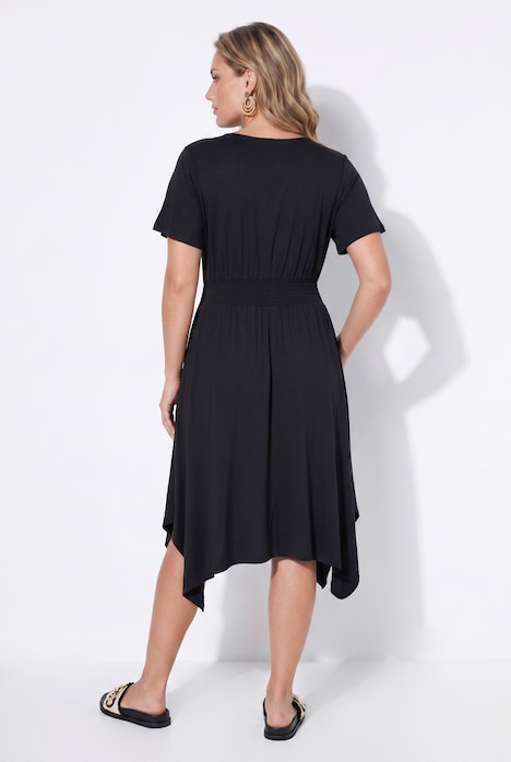 Midi-Jerseykleid, A-Linie, Zipfelsaum, Flügelärmel