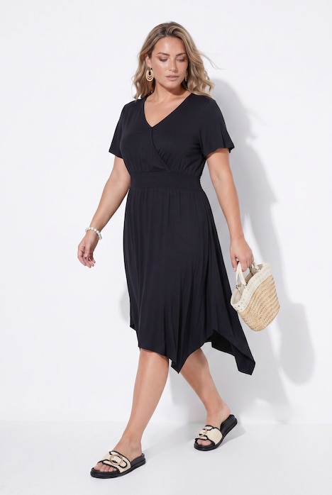 Midi-Jerseykleid, A-Linie, Zipfelsaum, Flügelärmel