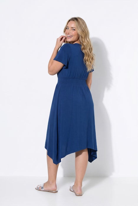 Midi-Jerseykleid, A-Linie, Zipfelsaum, Flügelärmel