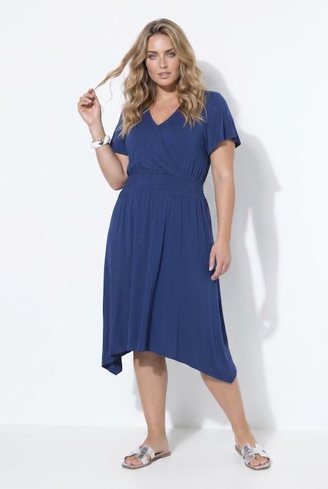 Midi-Jerseykleid, A-Linie, Zipfelsaum, Flügelärmel