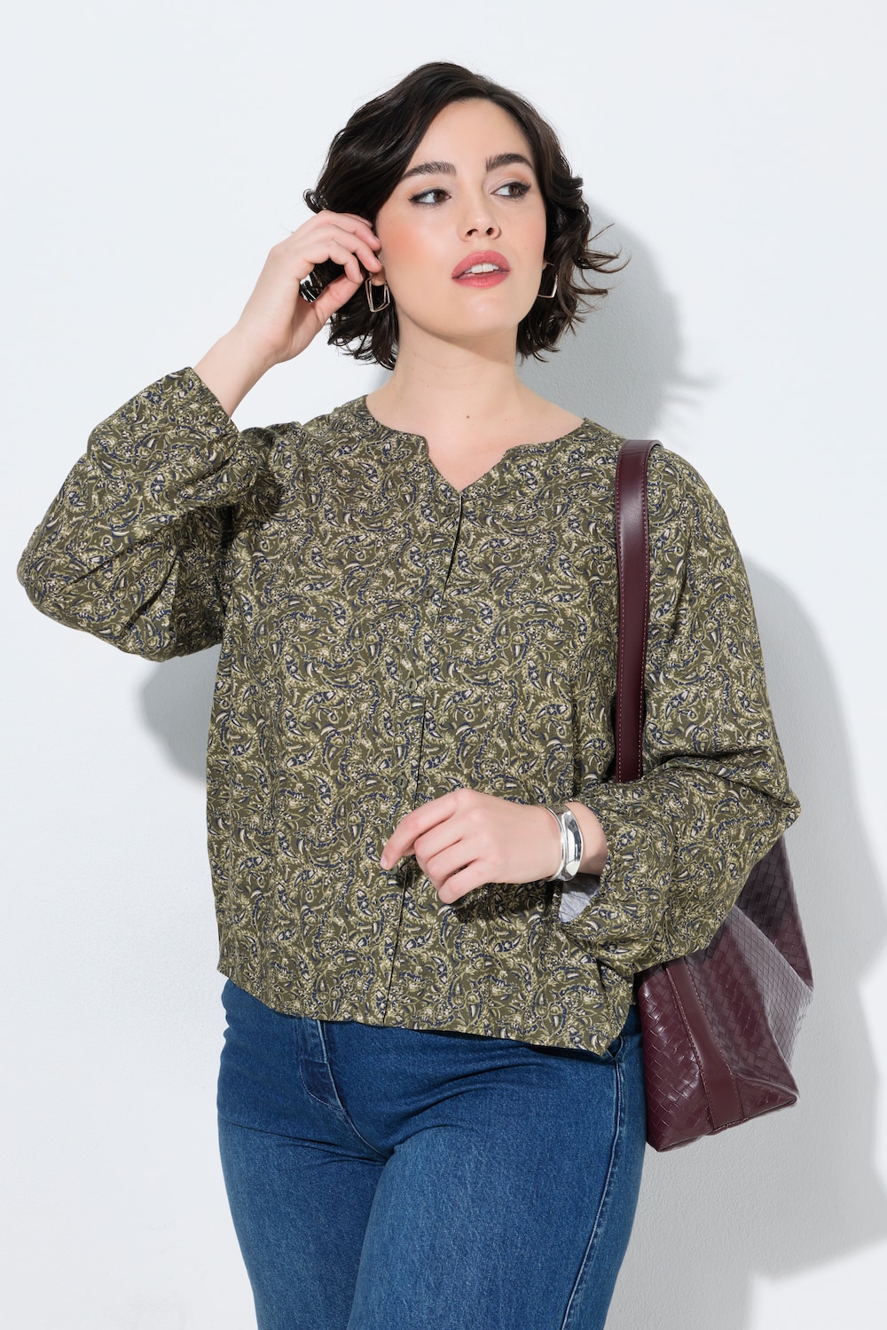 Bluse, Paisleymuster, Tunika-Ausschnitt, Langarm