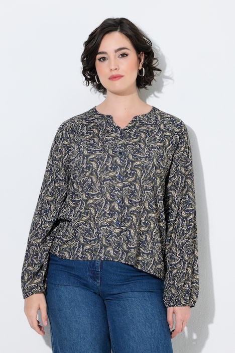 Bluse, Paisleymuster, Tunika-Ausschnitt, Langarm