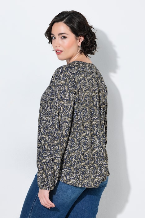 Bluse, Paisleymuster, Tunika-Ausschnitt, Langarm