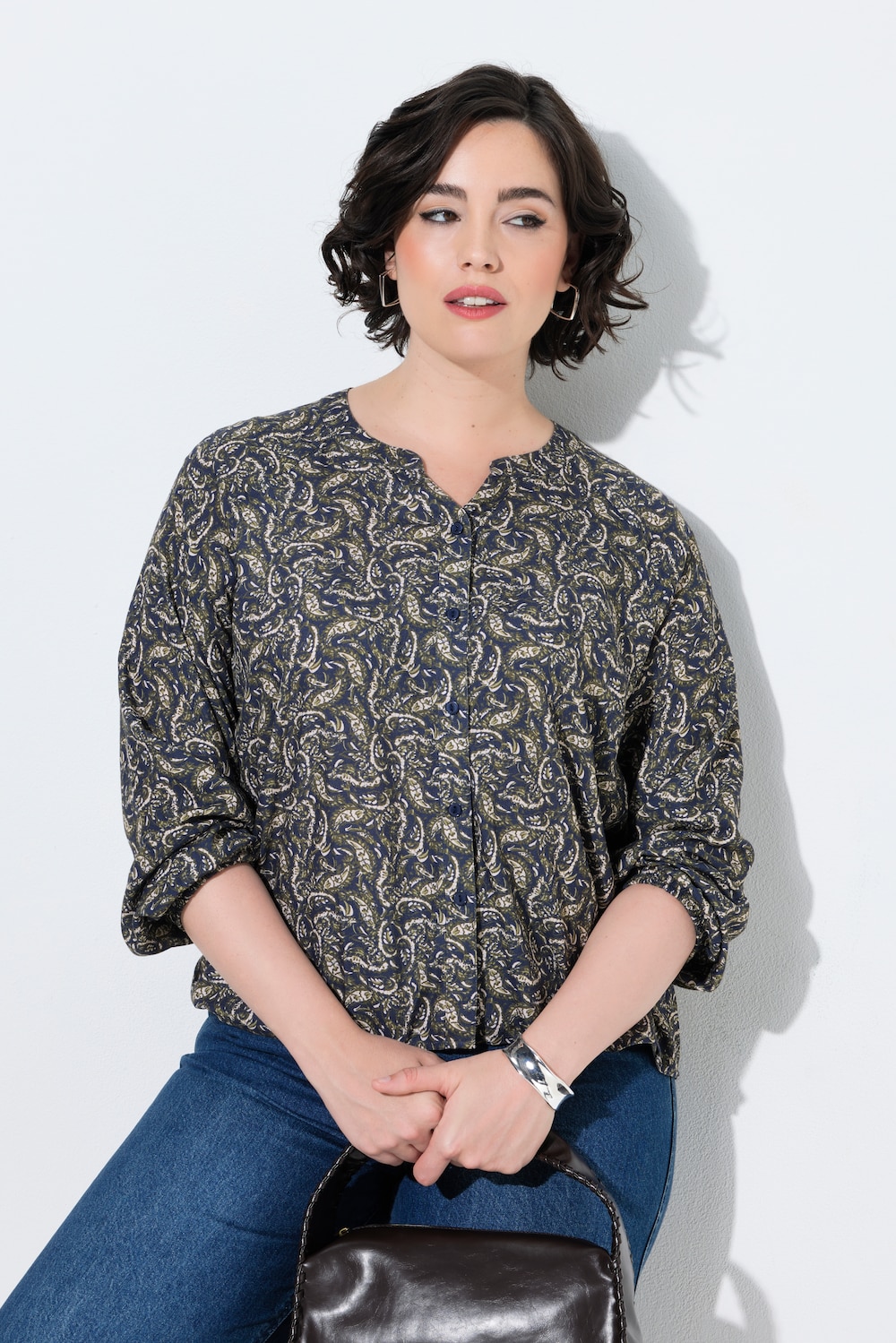 Bluse, Paisleymuster, Tunika-Ausschnitt, Langarm