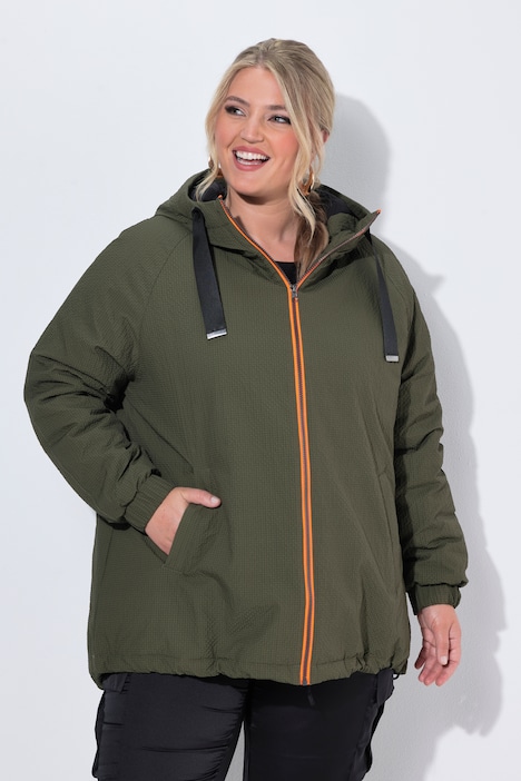 Kapuzenjacke, Zipper, Langarm, gerundeter Saum