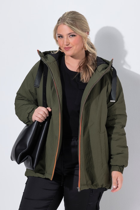 Kapuzenjacke, Zipper, Langarm, gerundeter Saum