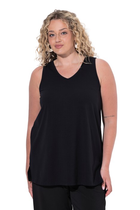 Top, A-line, V-neck, side slits