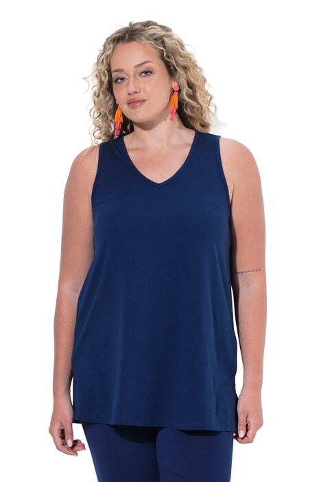 Top, A-line, V-neck, side slits