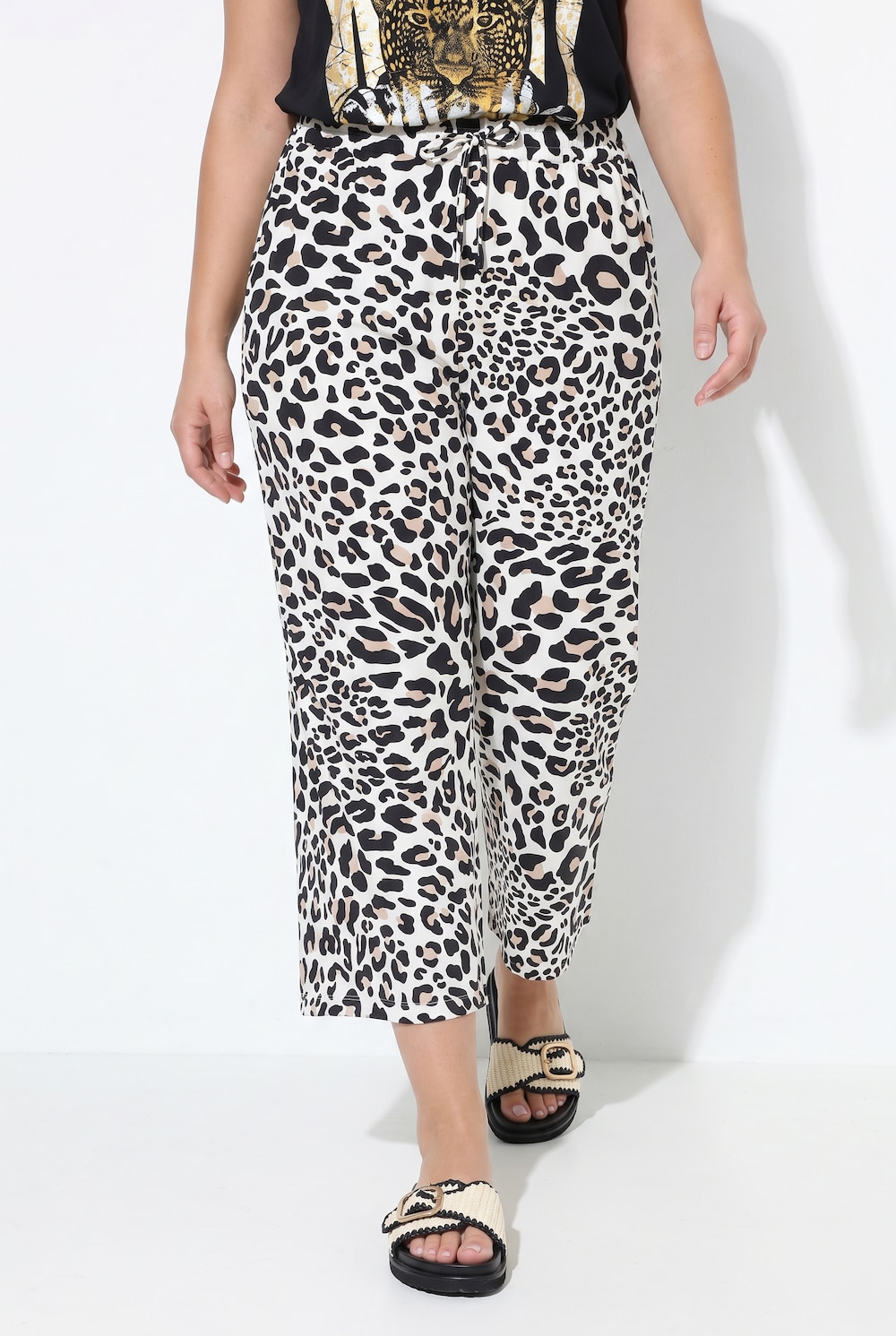 Culotte, gerades Bein, Leomuster, Elastikbund
