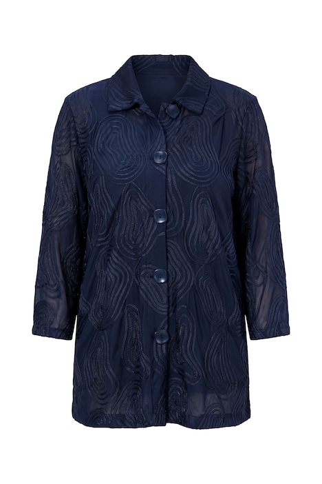 Mesh-Jacke, Stickerei, A-Linie, Hemdkragen, 3/4-Arm