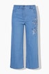 Culotte vaquero, pernera ancha, motivo floral, 5 bolsillos