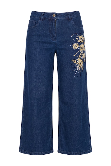 Denim culottes, wide leg, floral motif, 5 pockets