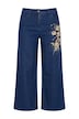 Denim culottes, wide leg, floral motif, 5 pockets