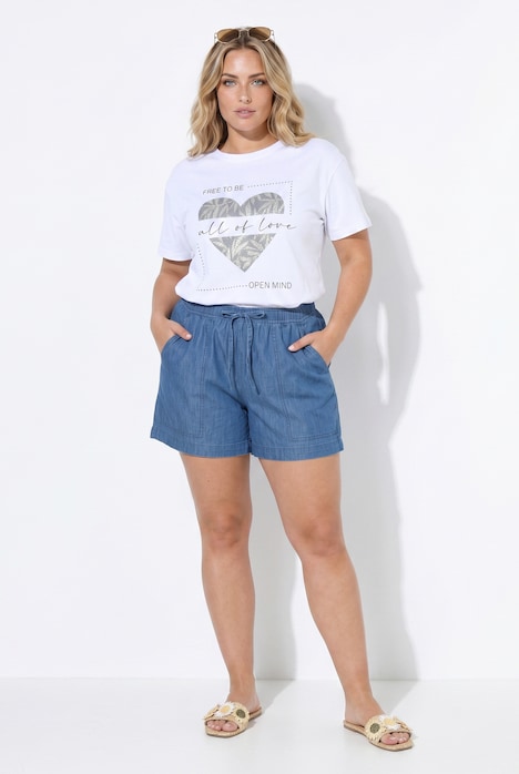 Jeans-Bermuda, weites Bein, leichter Denim, Elastikbund