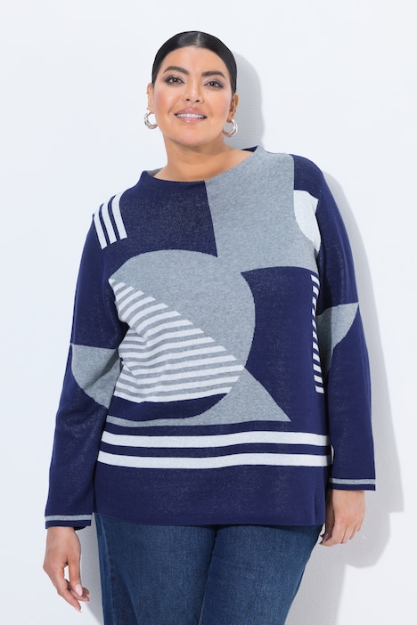 Pullover, Jacquardmuster, Stehkragen, Langarm
