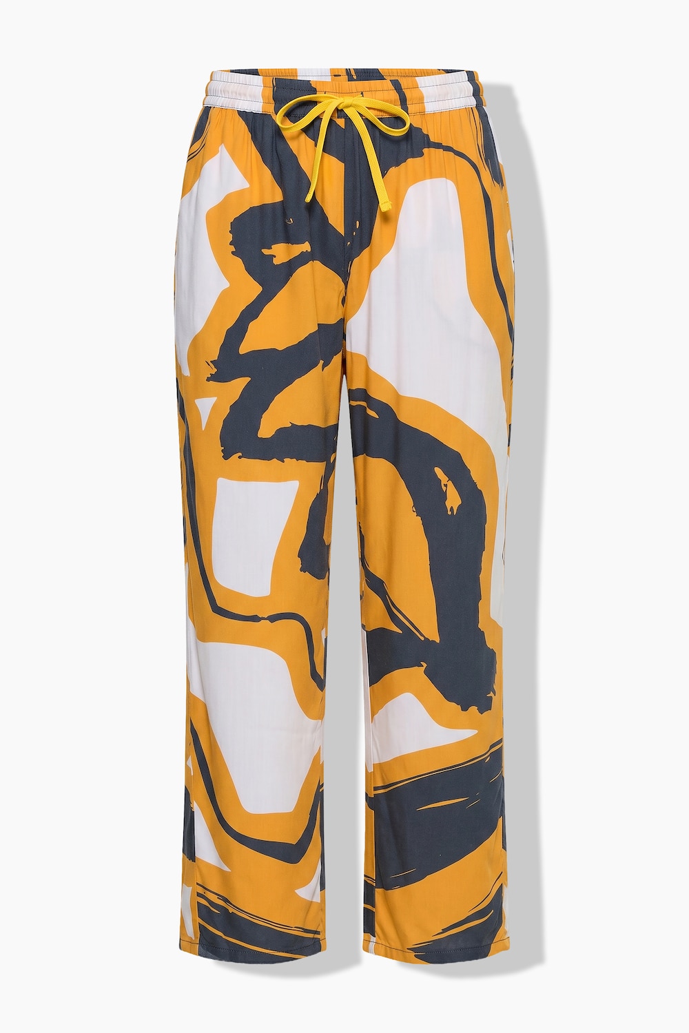 Broek, rechte wijde pijp, bloemenpatroon, elastische tailleband