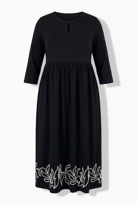 Leaf Border Print Empire Waist 3/4 Sleeve Jersey Pocket Dress