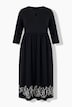 Leaf Border Print Empire Waist 3/4 Sleeve Jersey Pocket Dress
