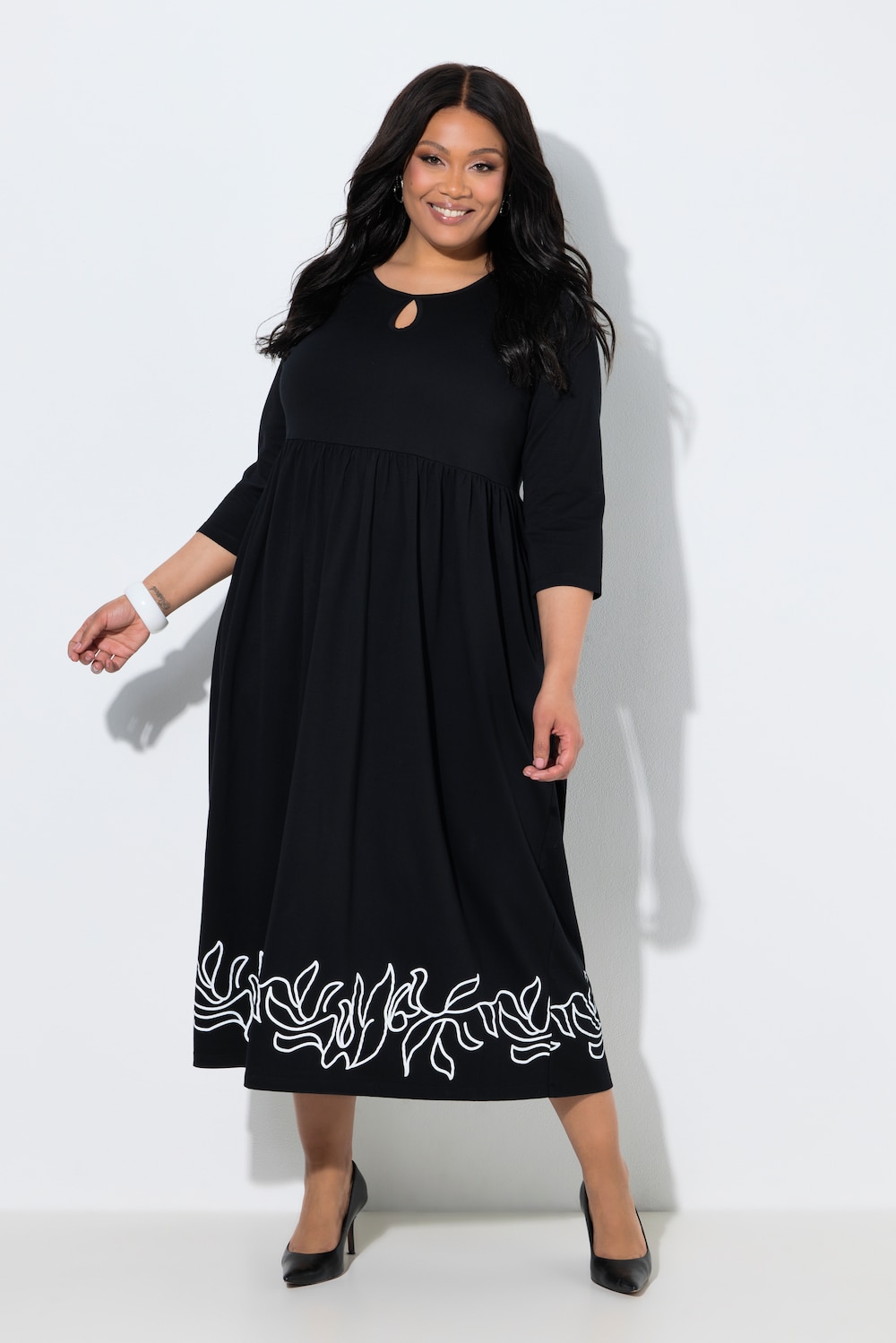 Maxikleid, A-Linie, Rundhals, 3/4-Arm, Taschen