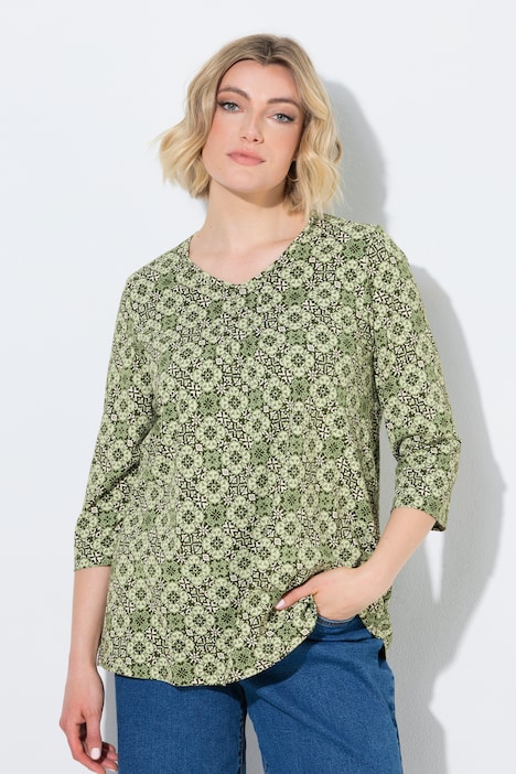 Floral Tile Print 3/4 Sleeve Tee