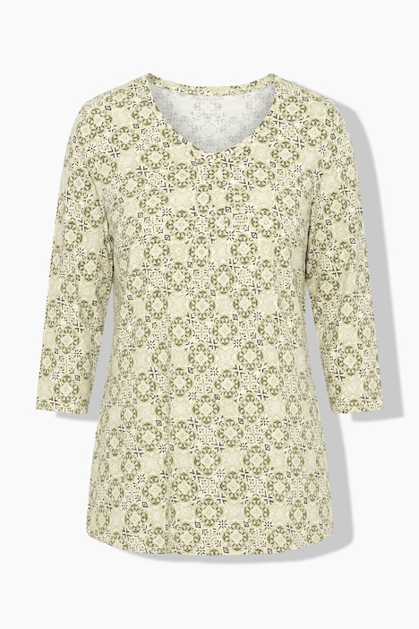 Floral Tile Print 3/4 Sleeve Tee