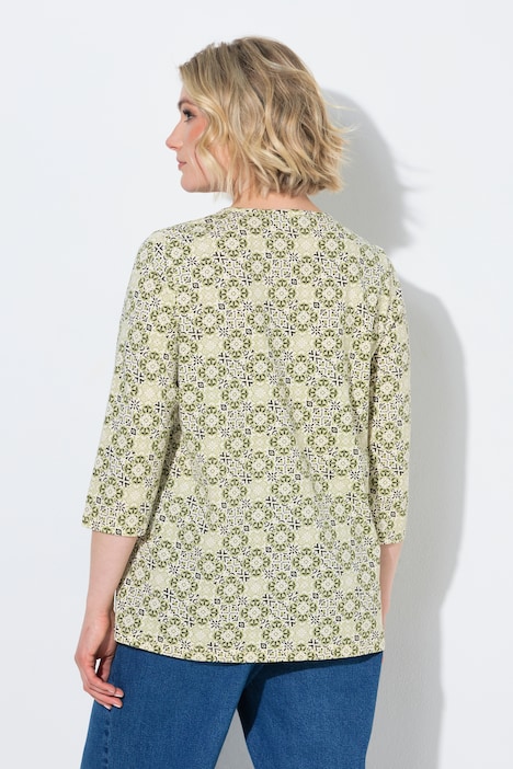 Floral Tile Print 3/4 Sleeve Tee