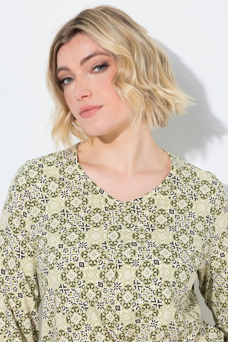 Floral Tile Print 3/4 Sleeve Tee