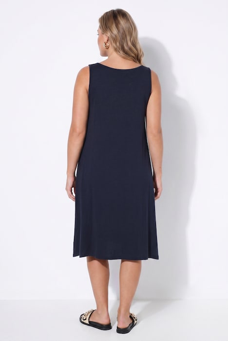 Midi-Jerseykleid, A-Linie, Zipfelsaum, ärmellos