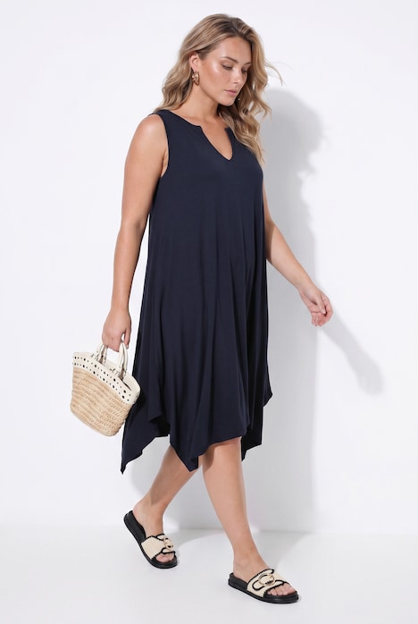 Midi-Jerseykleid, A-Linie, Zipfelsaum, ärmellos