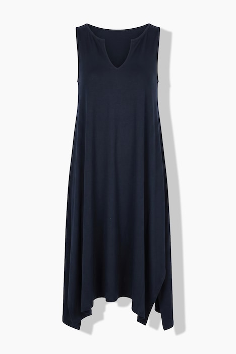 Jersey midi-jurk, A-lijn, puntzoom, mouwloos