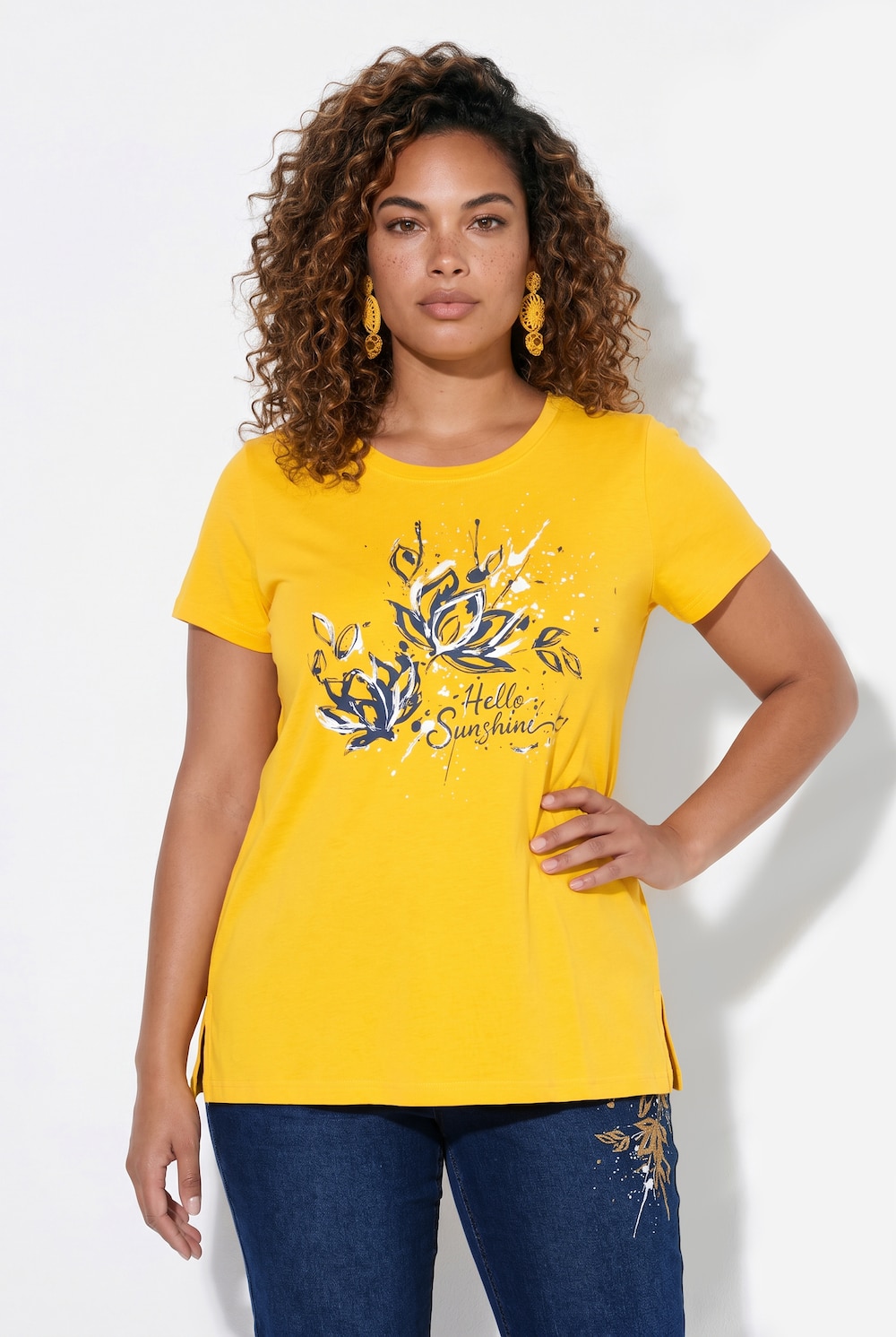 T-Shirt, A-Linie, Blumen-Motiv, Halbarm, Angel of Style x MIAMODA