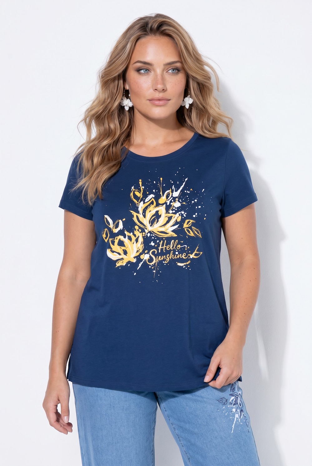 T-Shirt, A-Linie, Blumen-Motiv, Halbarm, Angel of Style x MIAMODA