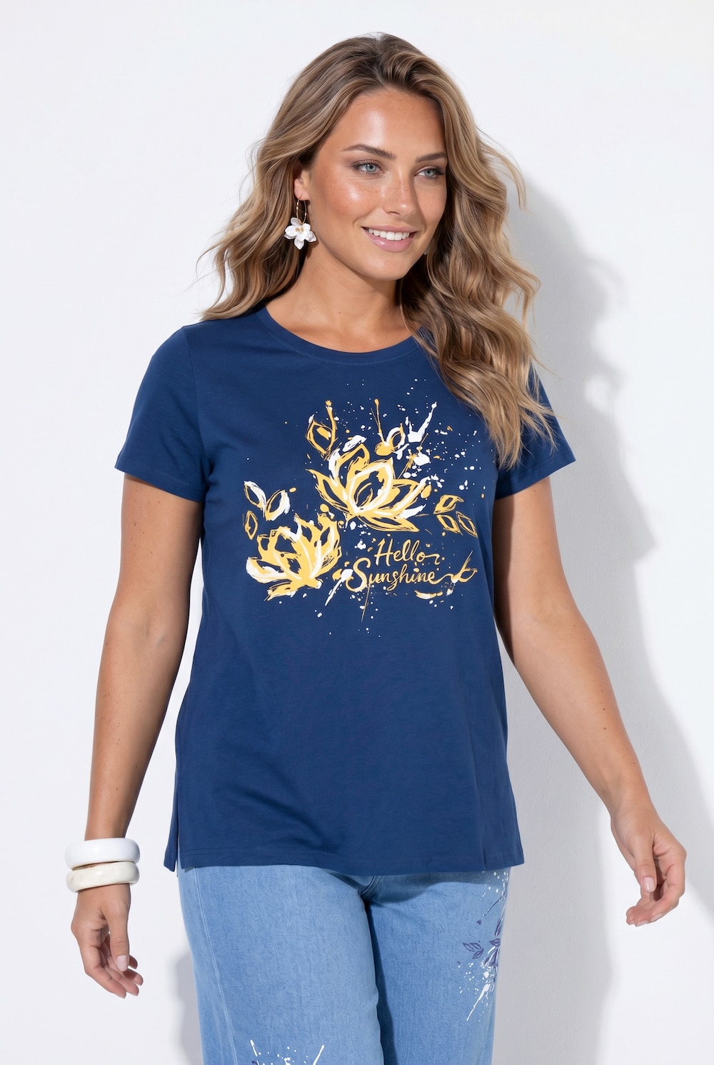 T-Shirt, A-Linie, Blumen-Motiv, Halbarm, Angel of Style x MIAMODA