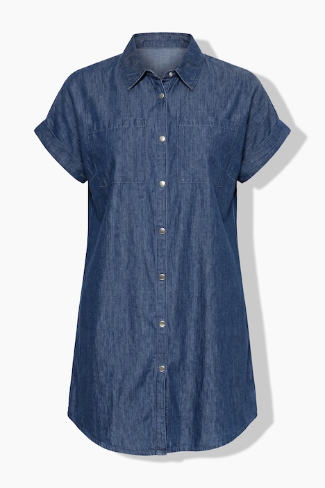 Long-Jeanshemd, oversized, Halbarm mit Umschlag