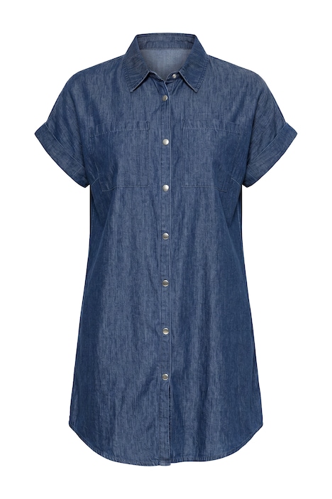 Long denim shirt, oversized, short sleeves with cuffs