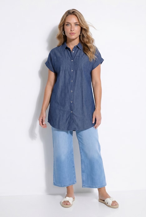 Long-Jeanshemd, oversized, Halbarm mit Umschlag