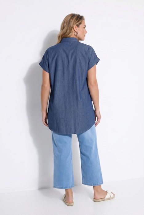 Long-Jeanshemd, oversized, Halbarm mit Umschlag